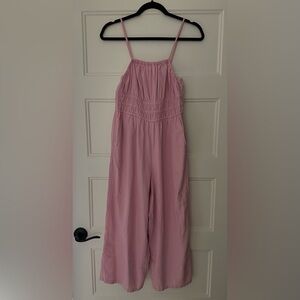 Small Linen Petite Waist-Defined Cropped Smocked Cami Jumpsuit NWT